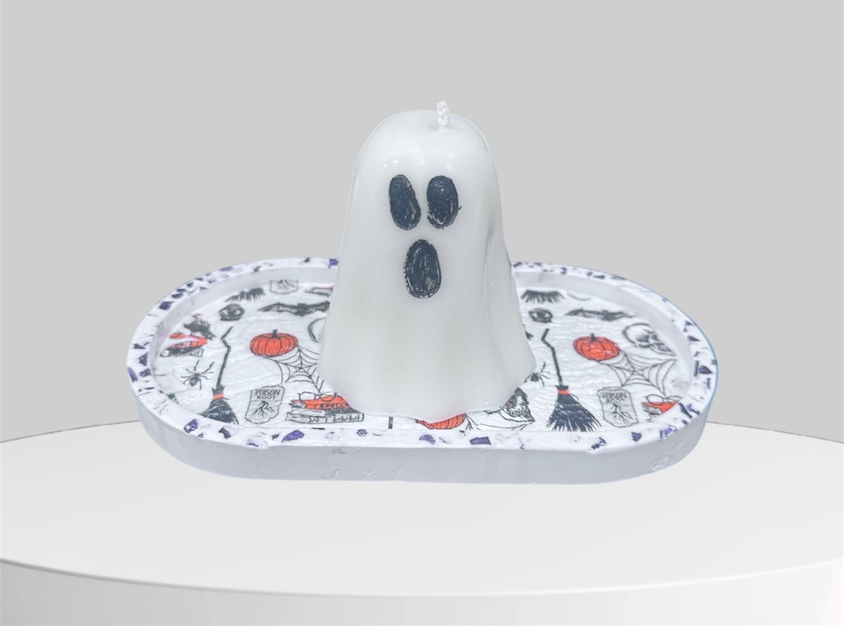 Ghost Candle & Halloween Resin Tray