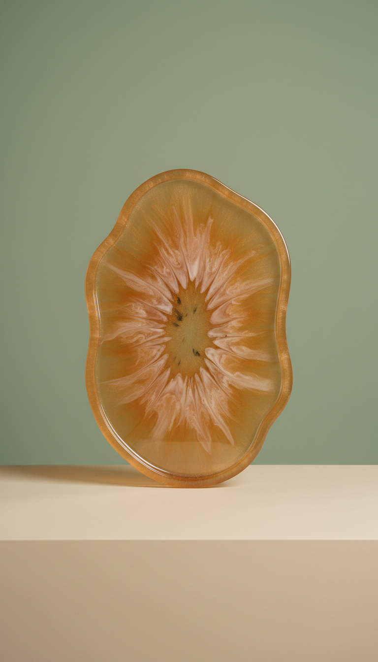 Glossy resin tray in honey hue